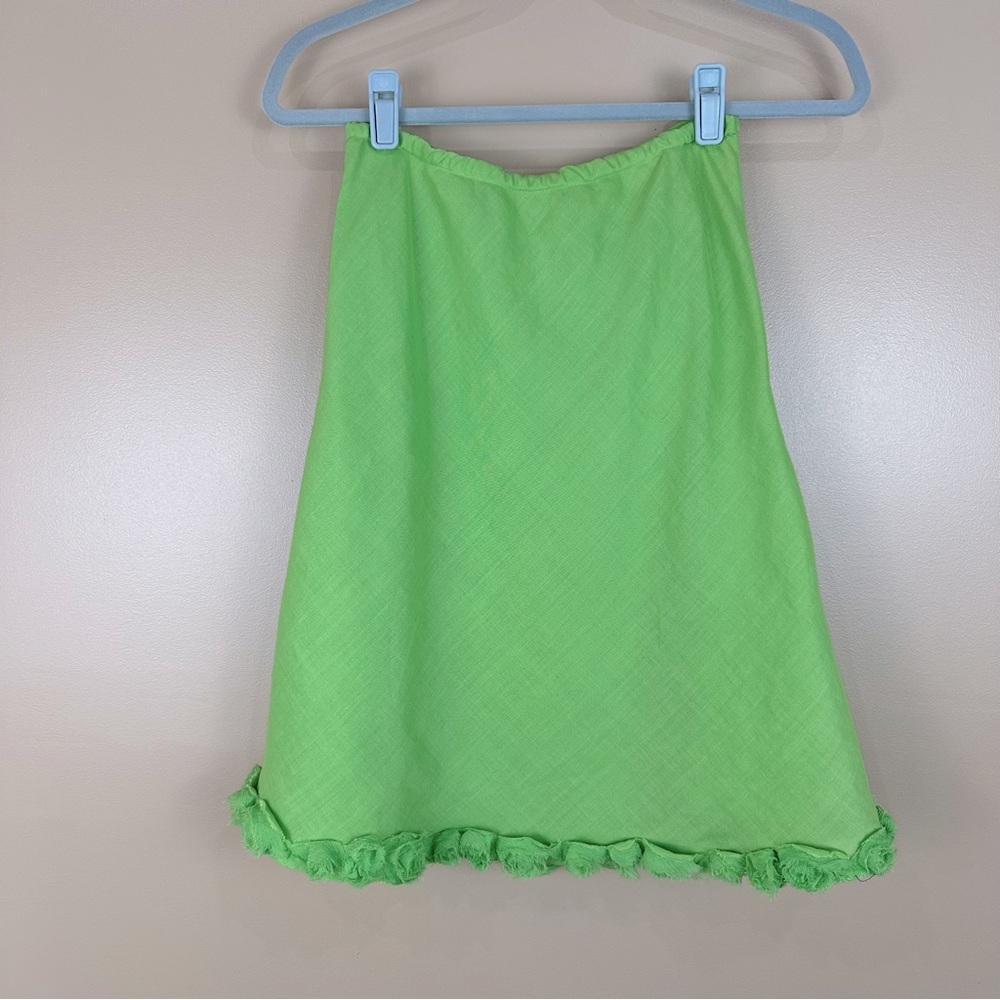 SLB Green Linen Rosette Floral Trim Pull On Skirt Petite Small PS Coquette